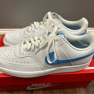Nike White and Blue Court Sneakers